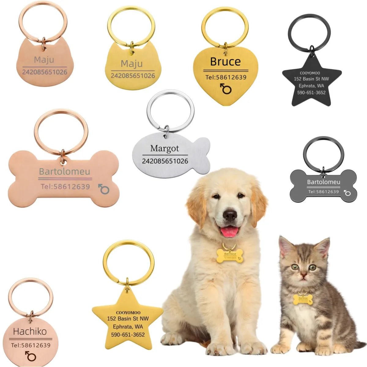 Personalized Engraved Cat Dog Pet ID Tag Dogs Anti-lost Collar Charm Engraving Pet Name Collar for Puppy Cats Collar Accessories - Pupeazy