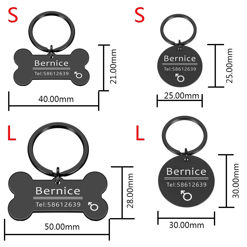 Personalized Engraved Cat Dog Pet ID Tag Dogs Anti-lost Collar Charm Engraving Pet Name Collar for Puppy Cats Collar Accessories - Pupeazy